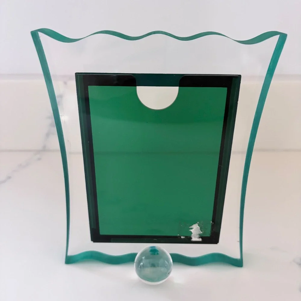 VTG Wavy Scalloped Glass Picture Frame Clear Green Edge Post Modern 3x4 Photo